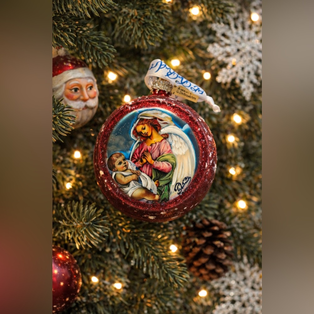 G. DeBrekht "Jesus and Angel Cut Ball Mercury Glass Ornament